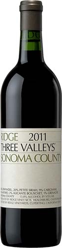 Ridge Three Valleys Zinfandel, Sonoma County California, 2007